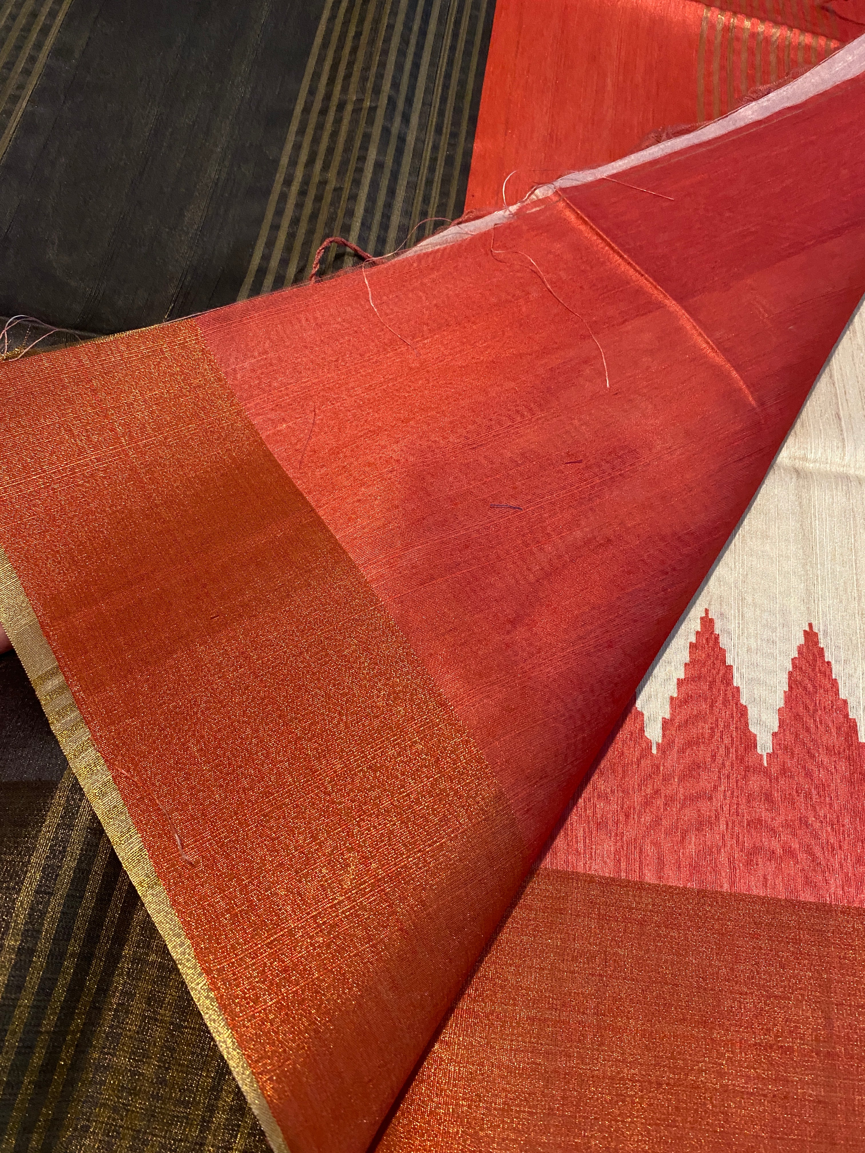 Cream Semi-Jute Tussar Saree with Ganga Jamuna Temple Border