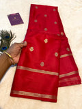 Red Gajji Silk Fancy Saree with Gold Zari Border & Woven Pallu