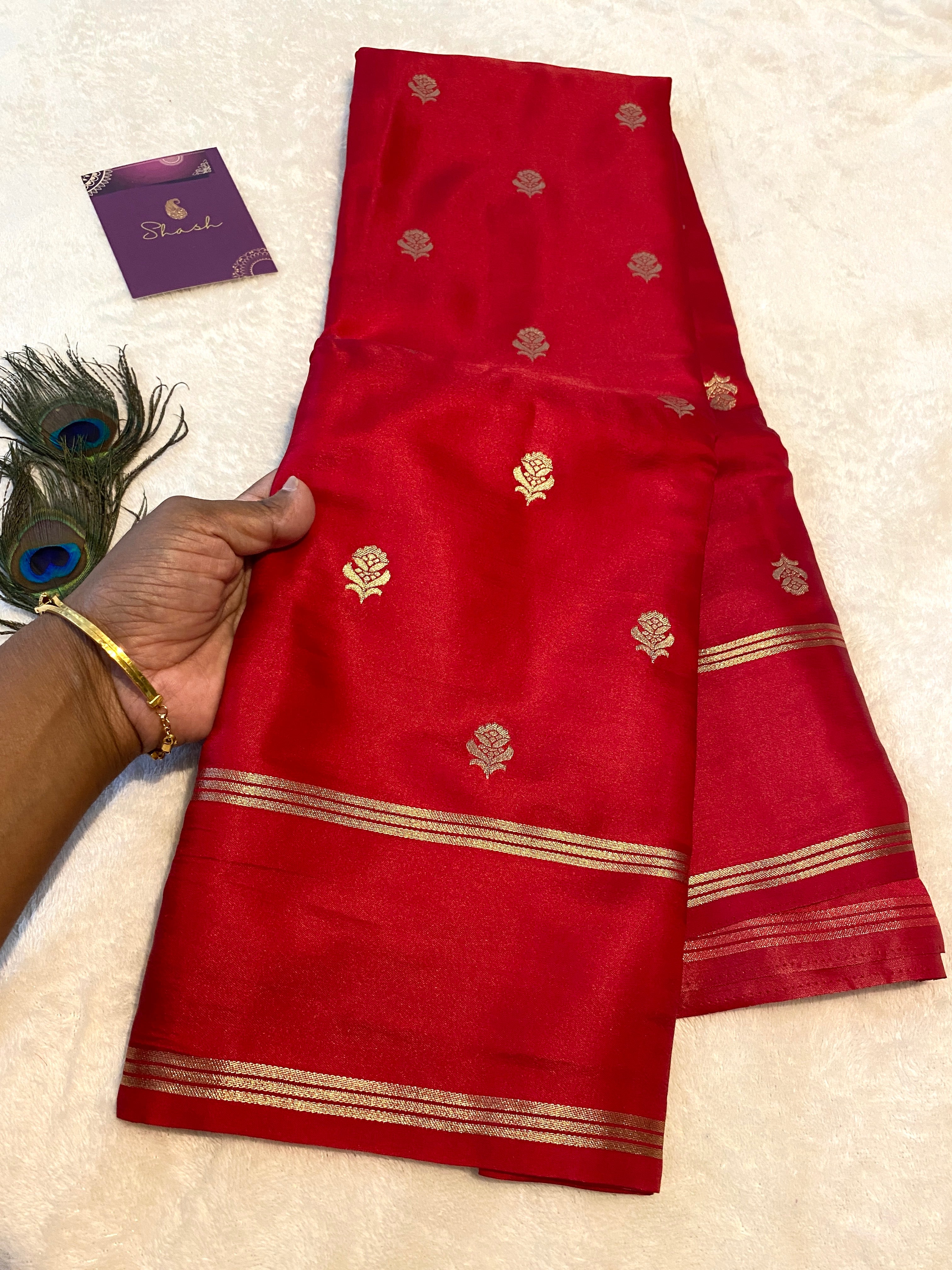 Red Gajji Silk Fancy Saree with Gold Zari Border & Woven Pallu
