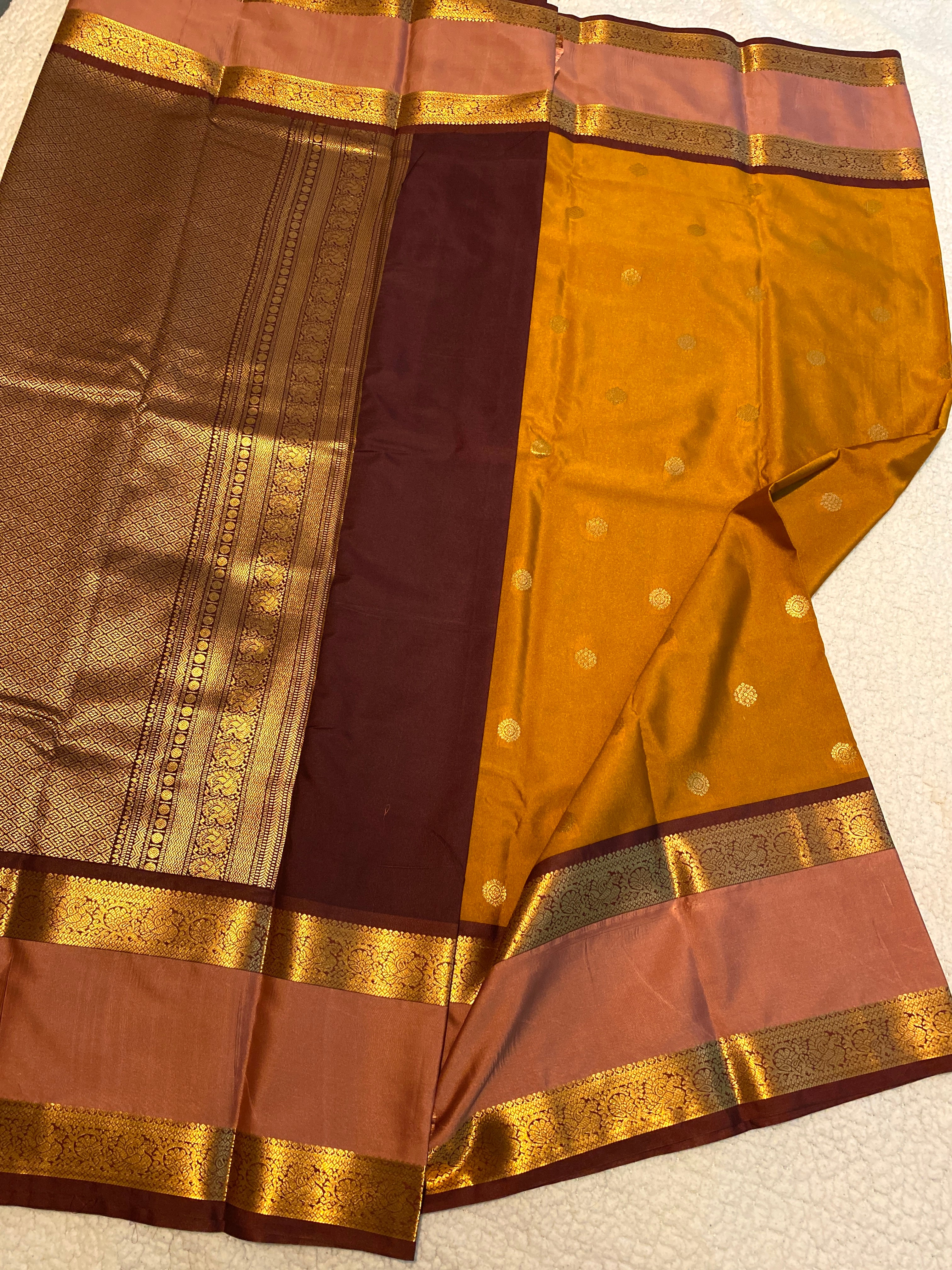 Mustard Gold & Dusty Rose Semi-Kanchipuram Silk Saree