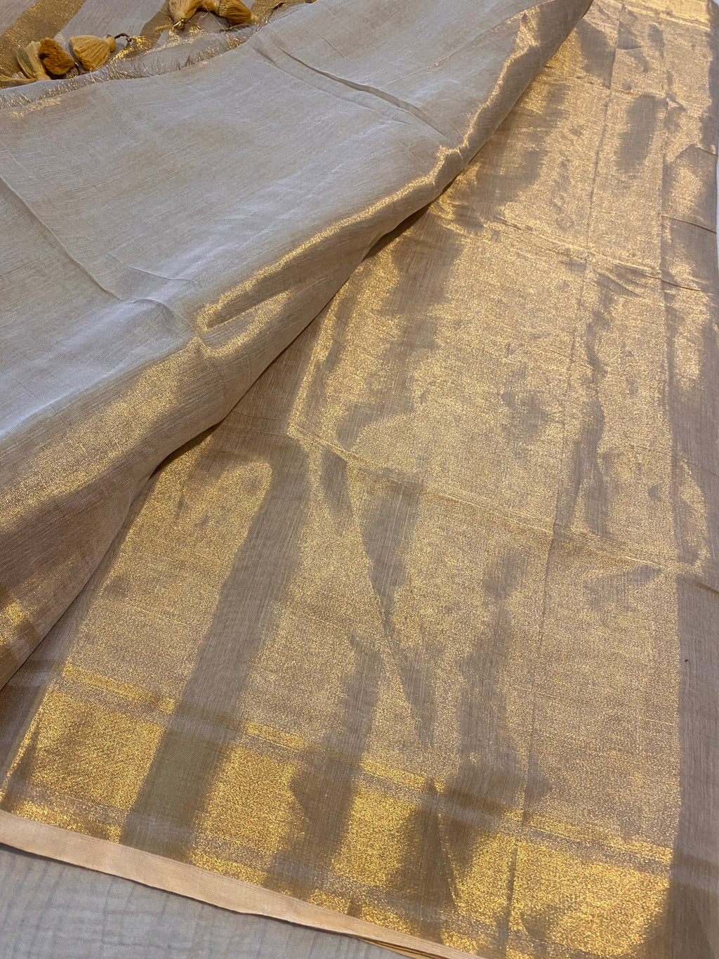 Gold Khadi Tissue Saree | Kerala Onam Saree | Plain Gold Tissue Saree