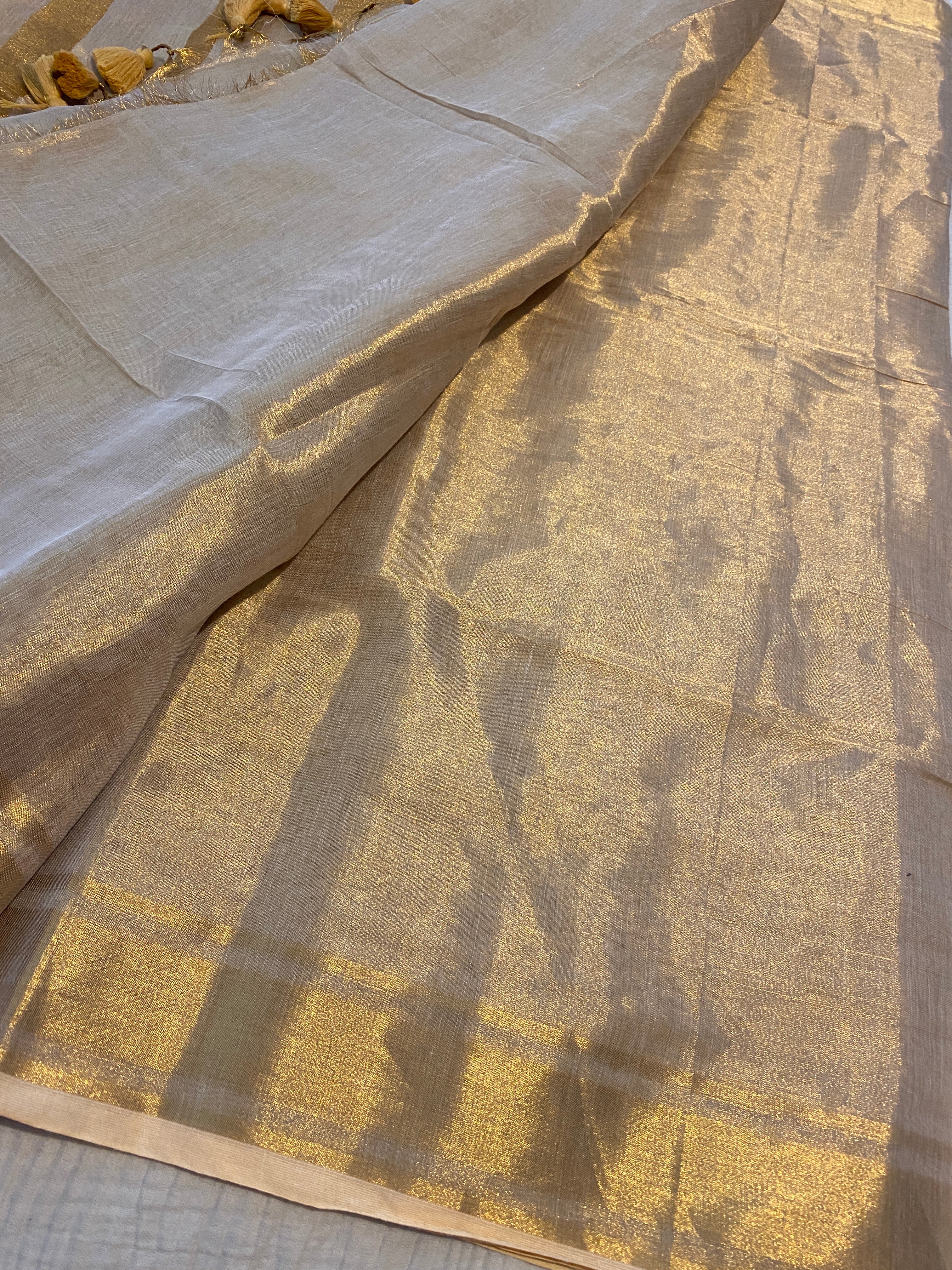 Gold Khadi Tissue Saree | Kerala Onam Saree | Plain Gold Tissue Saree