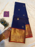 Royal Blue Semi-Kanchipuram Silk Saree with Maroon Pallu & Antique Gold Zari Border