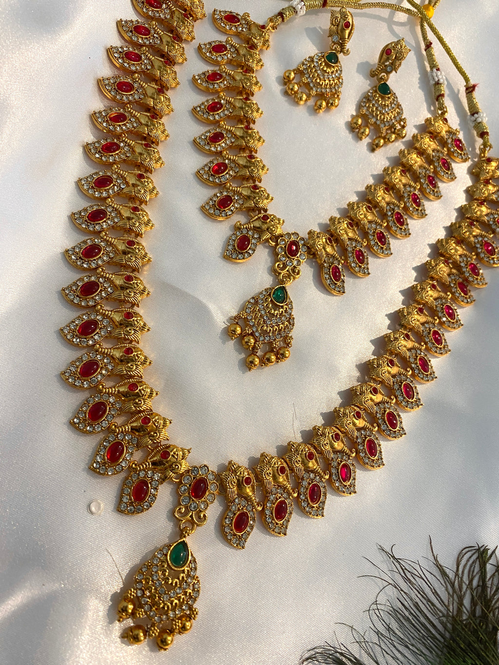 South Indian Necklace & Long Haram Combo Set | Antique Gold Finish