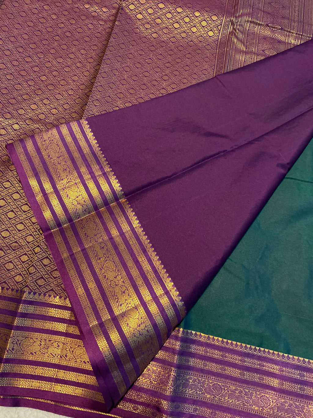 Regal Green & Royal Purple Semi-Kanchipuram Silk Saree