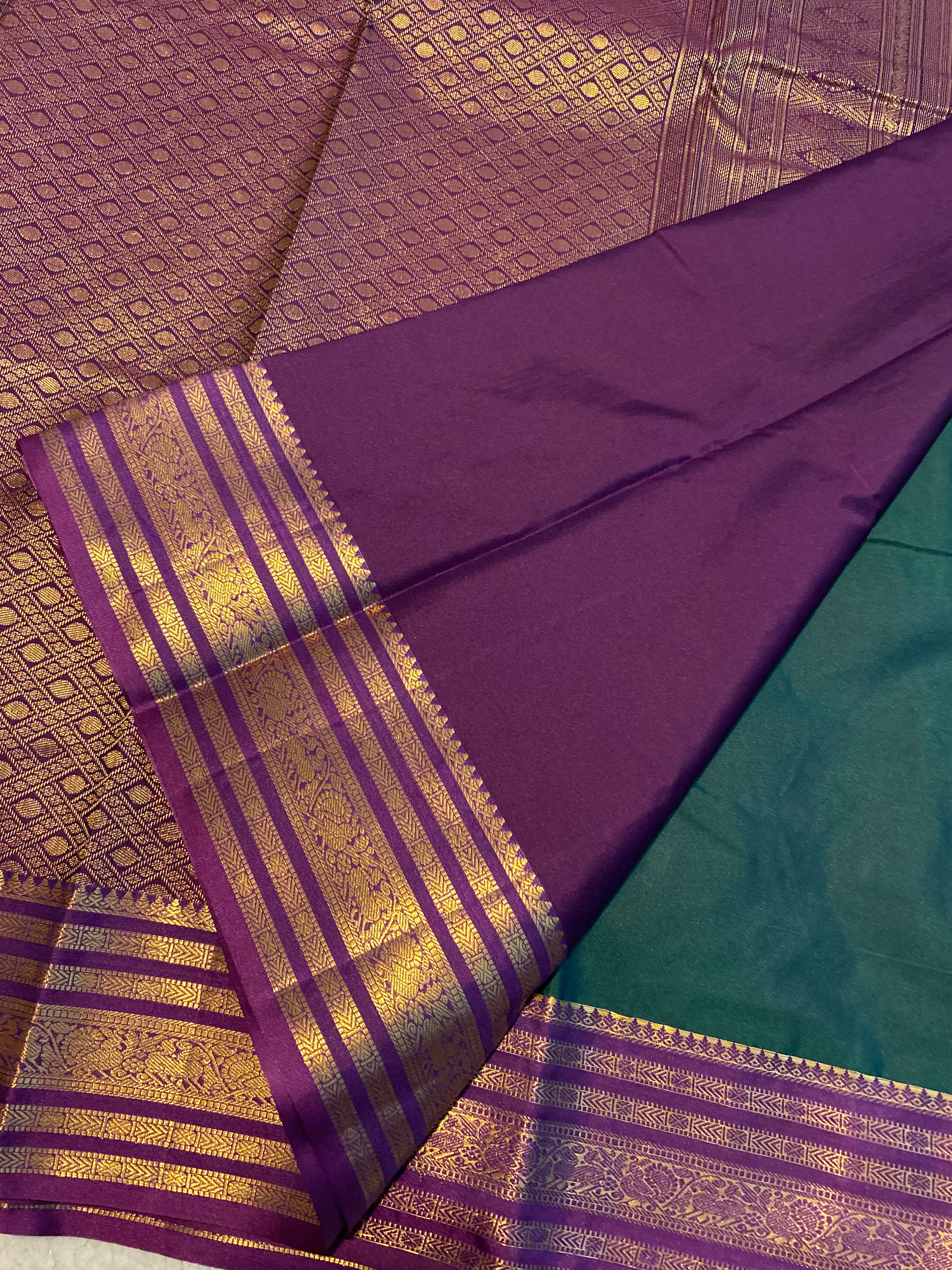 Regal Green & Royal Purple Semi-Kanchipuram Silk Saree