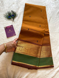 Pure Kanchi Cotton Saree | Honey Mustard with Contrast Green Border
