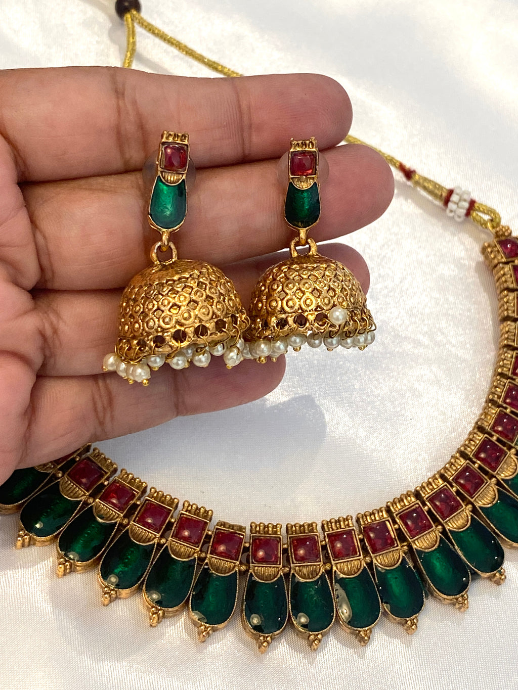 Kerala Style Green Palakka-Inspired Necklace Set