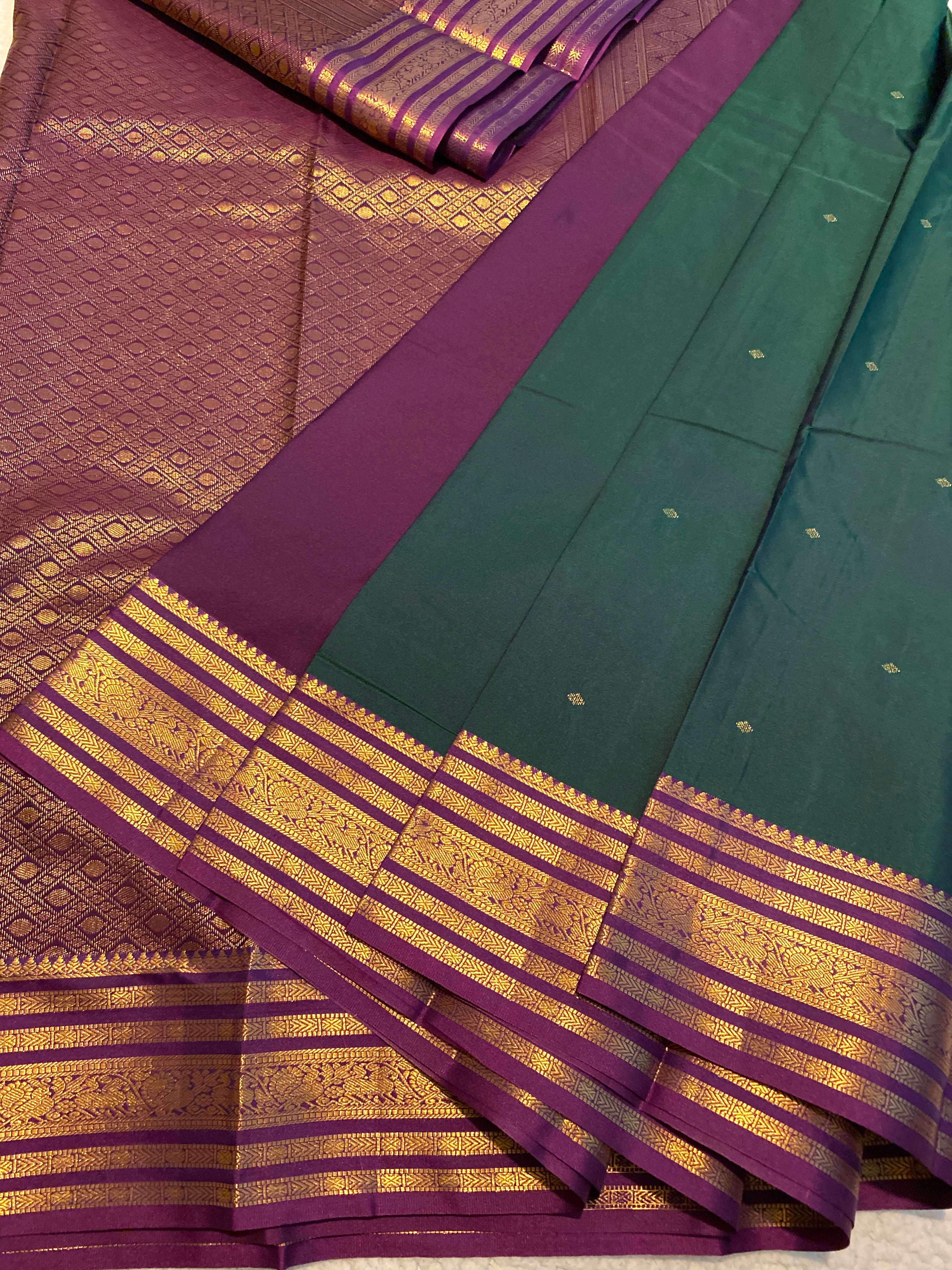 Regal Green & Royal Purple Semi-Kanchipuram Silk Saree