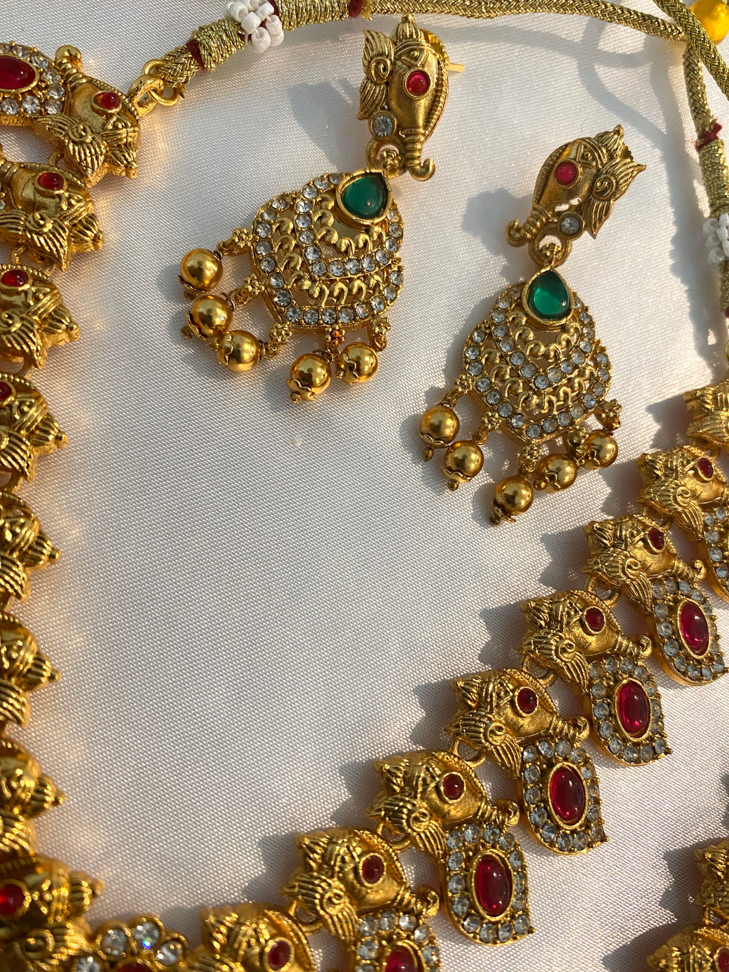 South Indian Necklace & Long Haram Combo Set | Antique Gold Finish