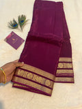 Purple Satin Crepe Saree with Traditional Gold Zari Border