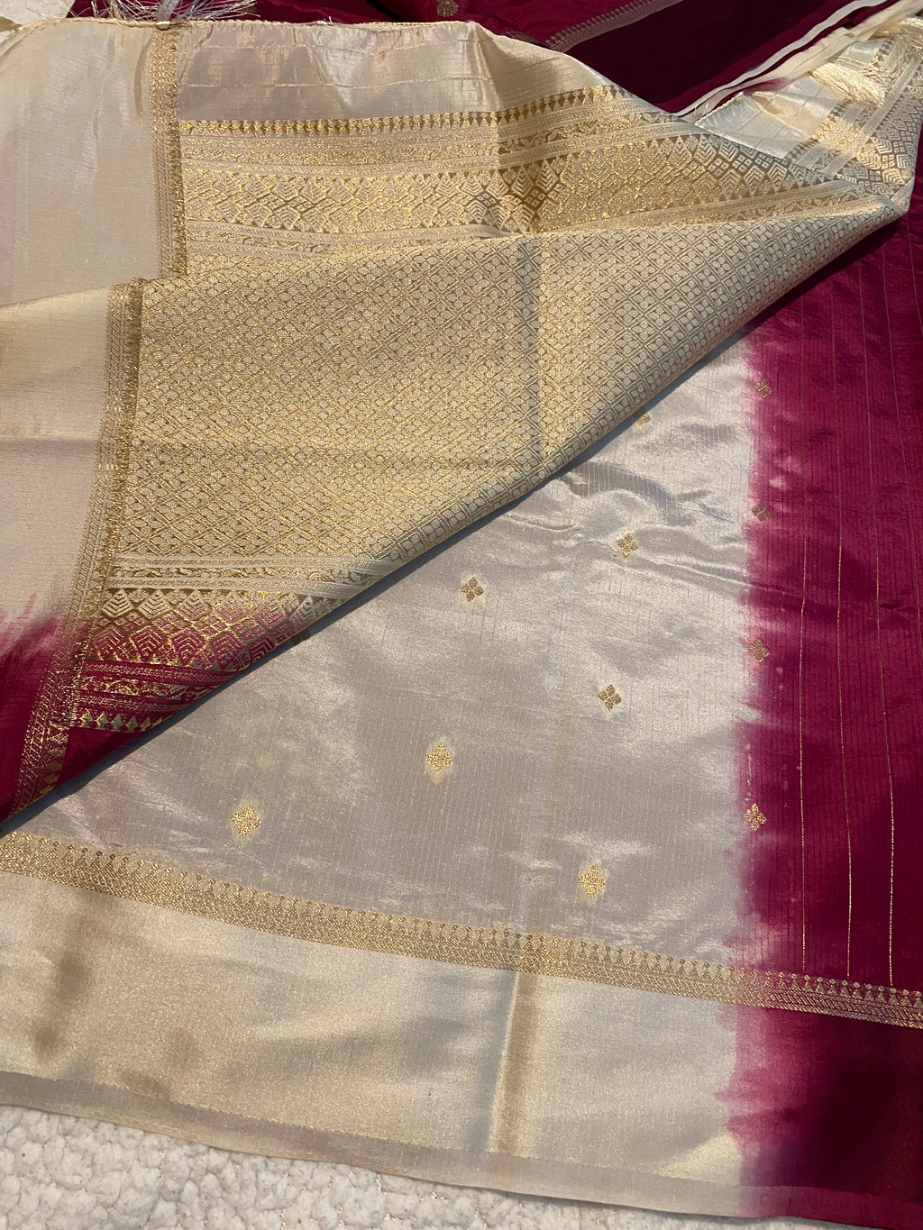 Deep Magenta Semi-Soft Silk Saree with Ivory Blouse & Pallu