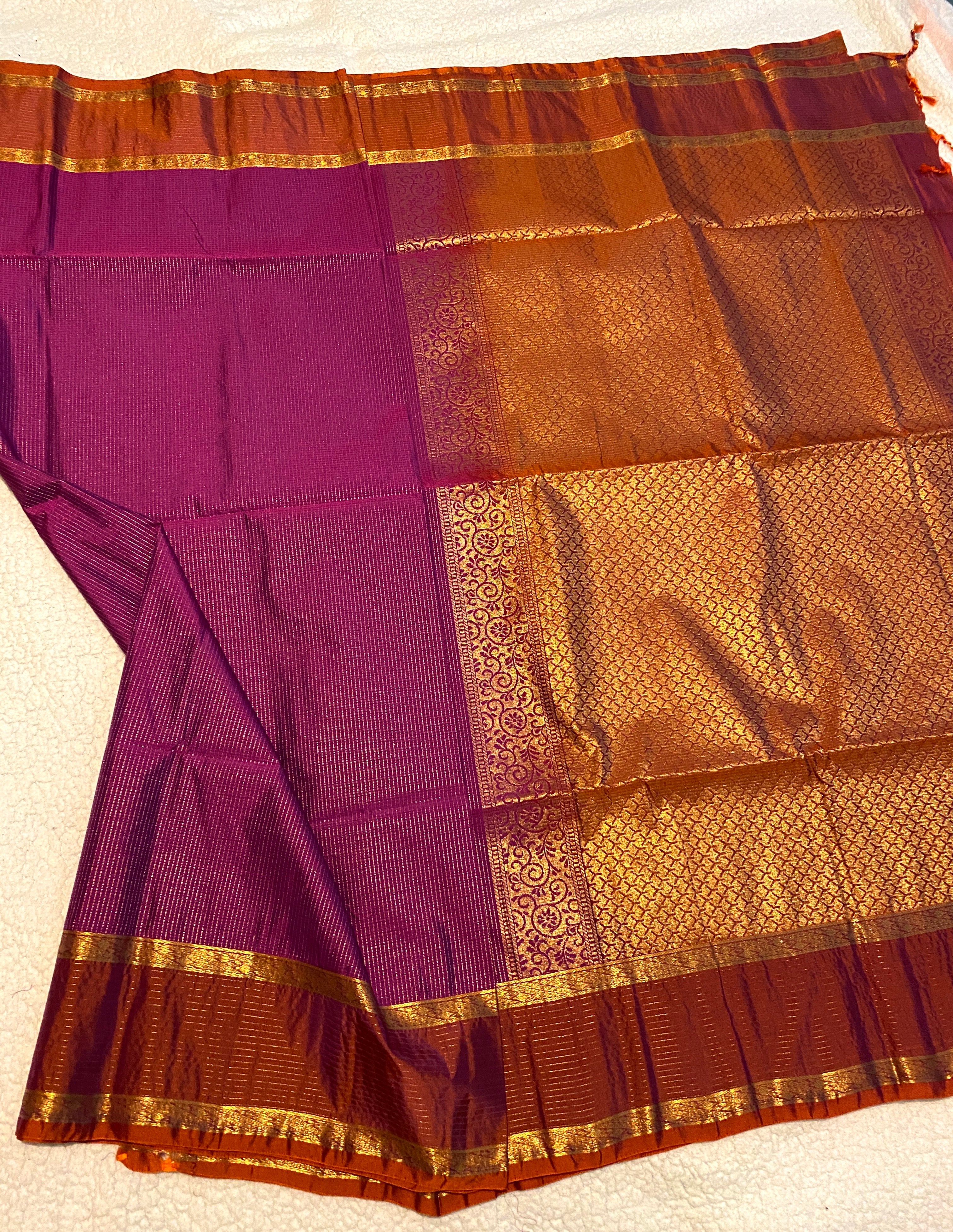 Pure Mix Silk Saree | Magenta Purple and Rust Orange