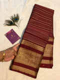 Maroon Semi-Kanchipuram Silk Saree with Gold Zari Stripes