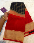 Georgette Saree in Black & Red with Gold Zari Checks