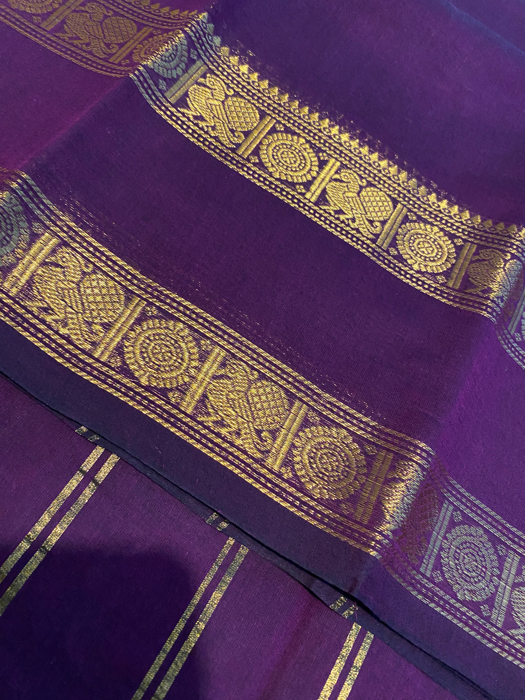 Deep Purple Pure Kanchi Cotton Saree with Traditional Gold Zari Border