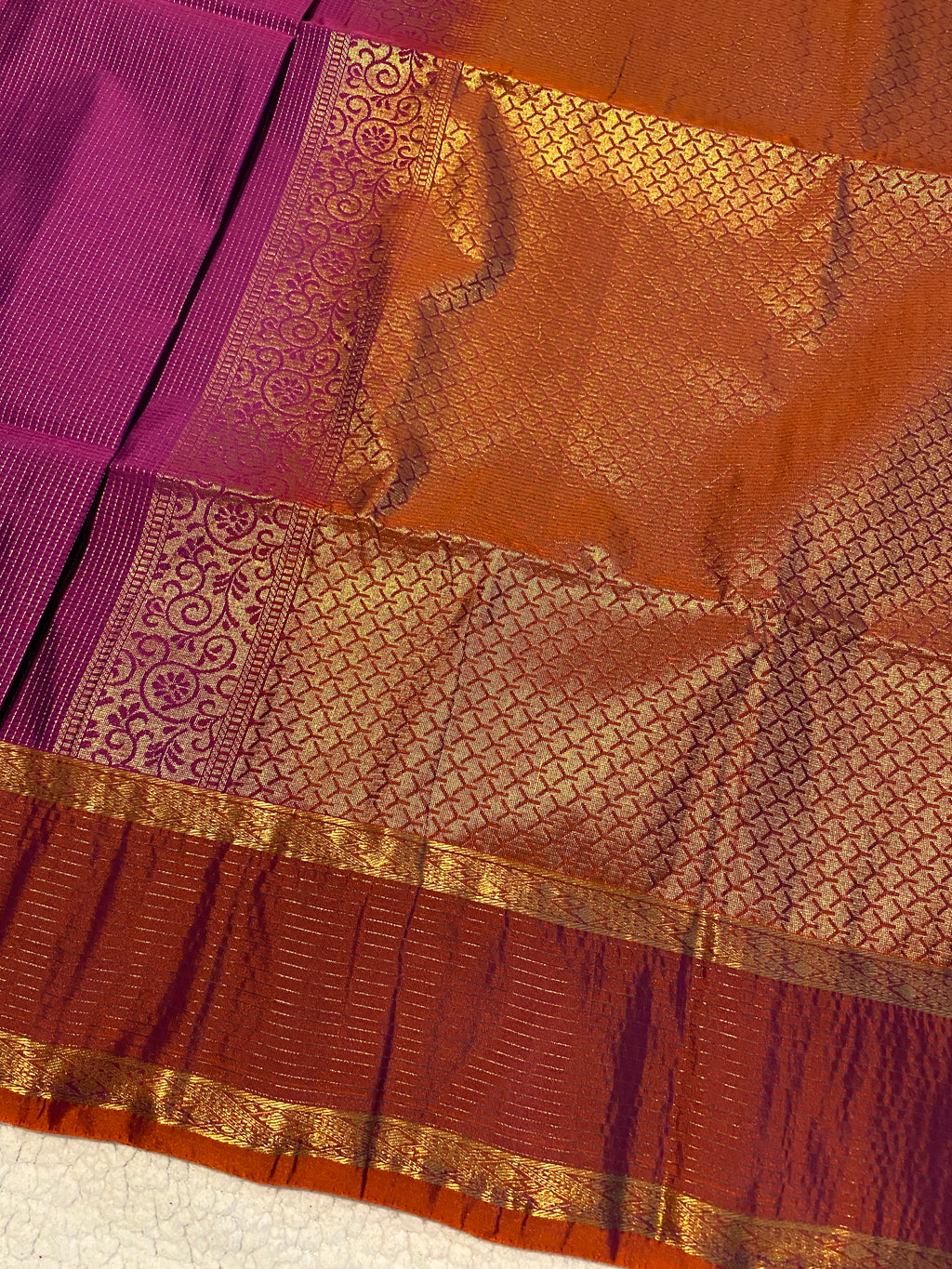 Pure Mix Silk Saree | Magenta Purple and Rust Orange