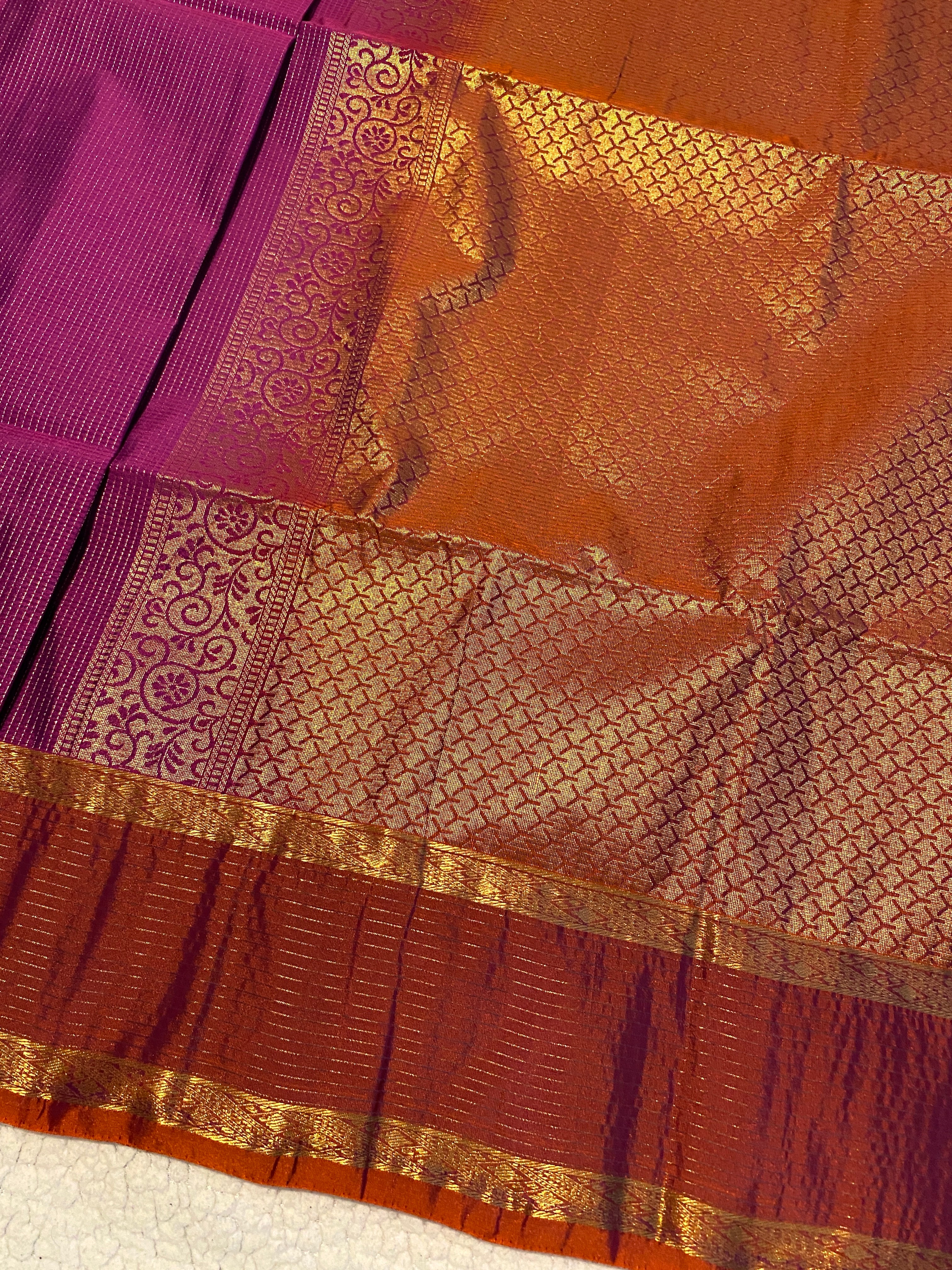 Pure Mix Silk Saree | Magenta Purple and Rust Orange