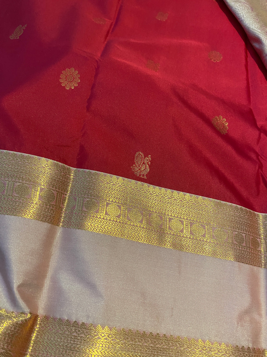 Deep Pink & Blush Pink Semi-Kanchipuram Silk Saree with Gold Zari Border