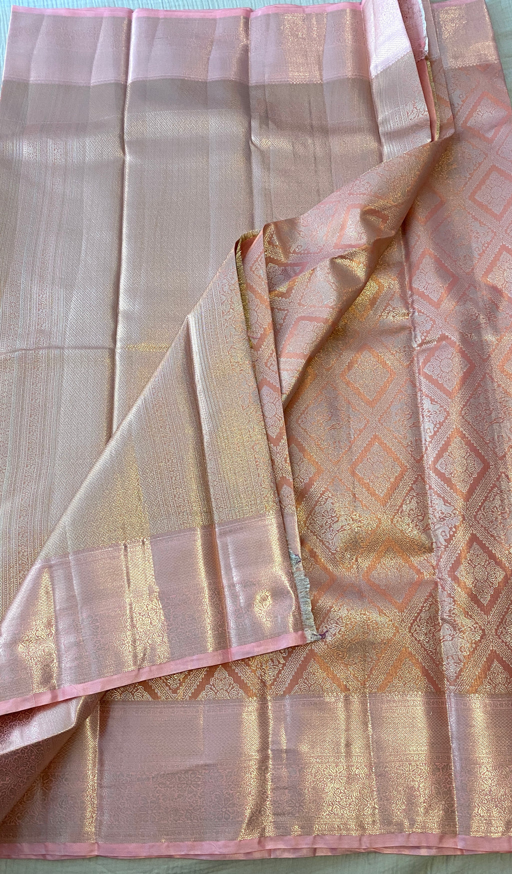Premium Blush Pink Semi-Kanchipuram Silk Saree with Elegant Woven Motifs
