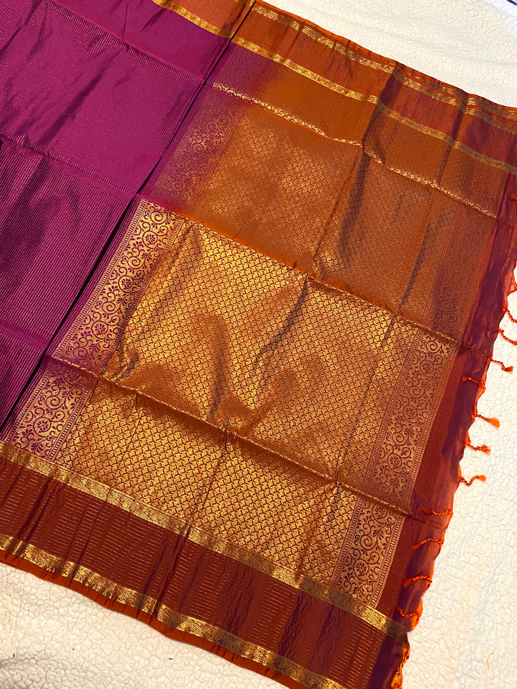 Pure Mix Silk Saree | Magenta Purple and Rust Orange