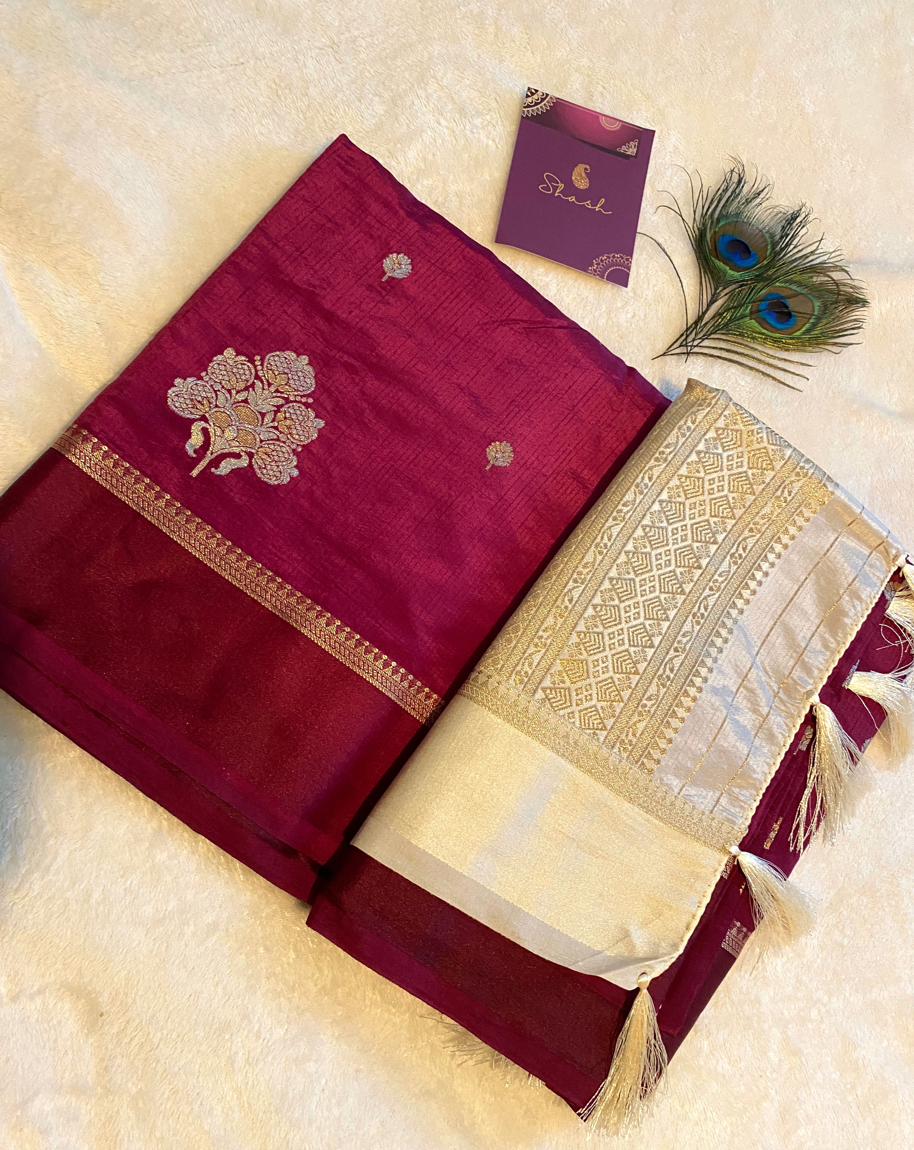 Deep Magenta Semi-Soft Silk Saree with Ivory Blouse & Pallu