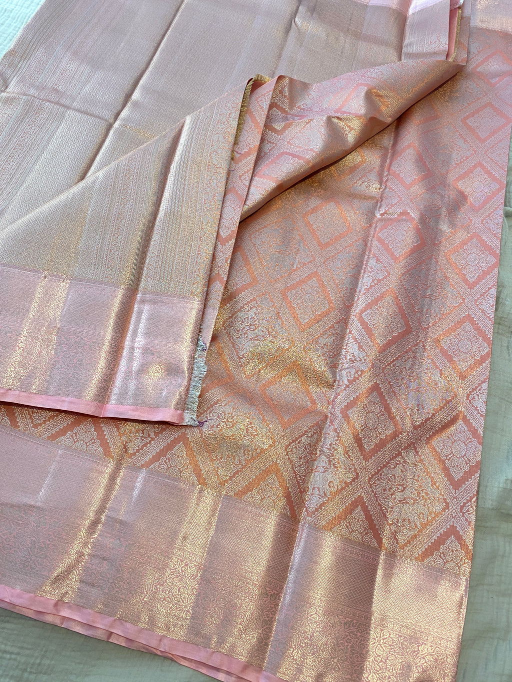 Premium Blush Pink Semi-Kanchipuram Silk Saree with Elegant Woven Motifs
