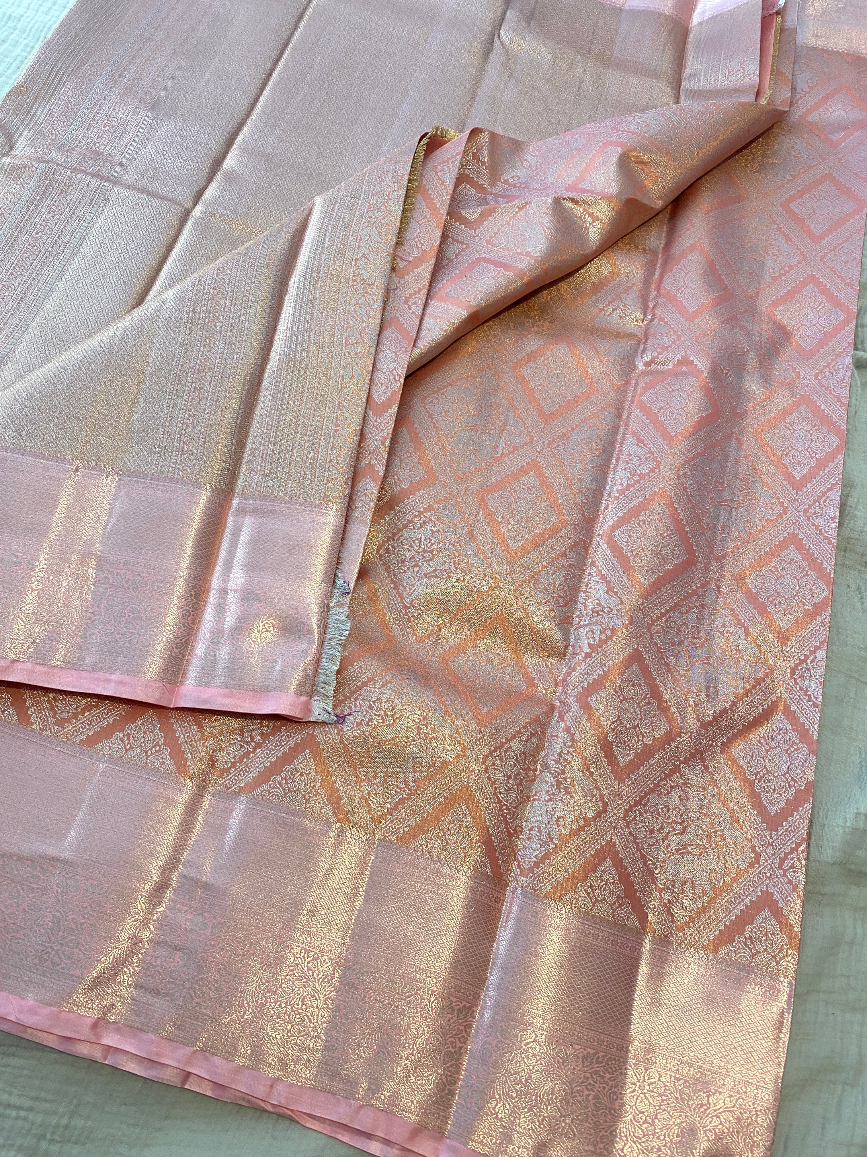 Premium Blush Pink Semi-Kanchipuram Silk Saree with Elegant Woven Motifs