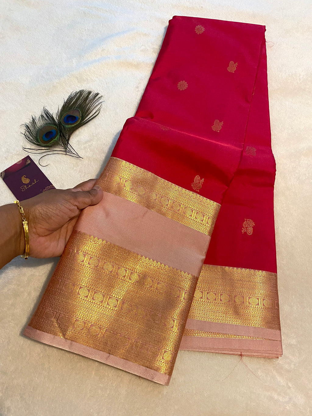 Deep Pink & Blush Pink Semi-Kanchipuram Silk Saree with Gold Zari Border