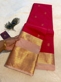 Deep Pink & Blush Pink Semi-Kanchipuram Silk Saree with Gold Zari Border