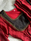 Maroon Handworked Semi-Raw Silk A-Line Top with Dupatta