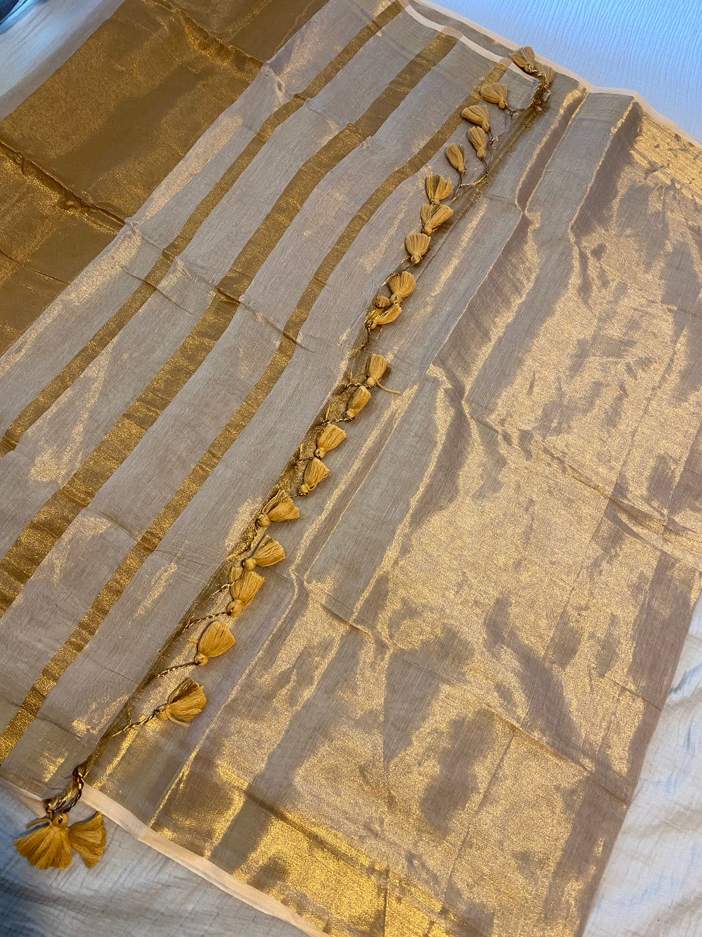 Gold Khadi Tissue Saree | Kerala Onam Saree | Plain Gold Tissue Saree