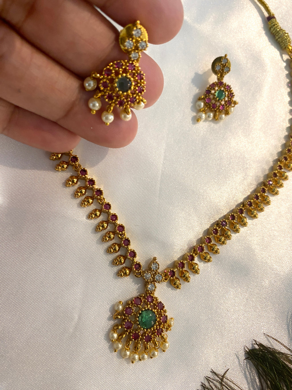 Kemp Style Multi-Color Stone Necklace Set | Pearl Drop Pendant
