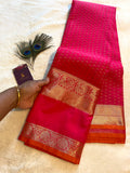 Premium Rani Pink Semi Kanchipuram Silk Saree with Gold Zari & Orange Piping Border
