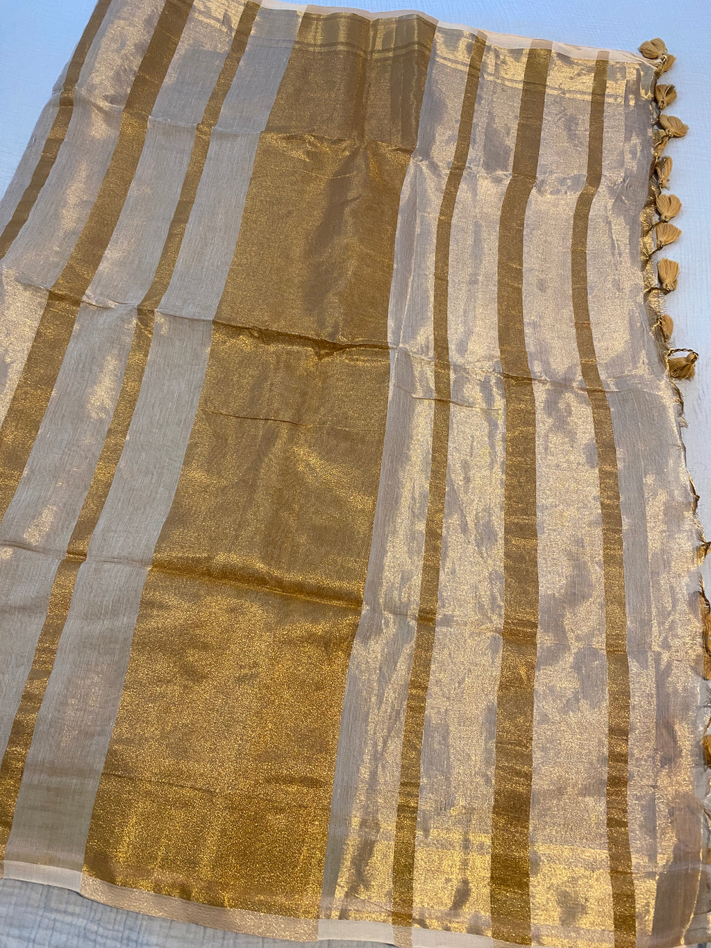 Gold Khadi Tissue Saree | Kerala Onam Saree | Plain Gold Tissue Saree