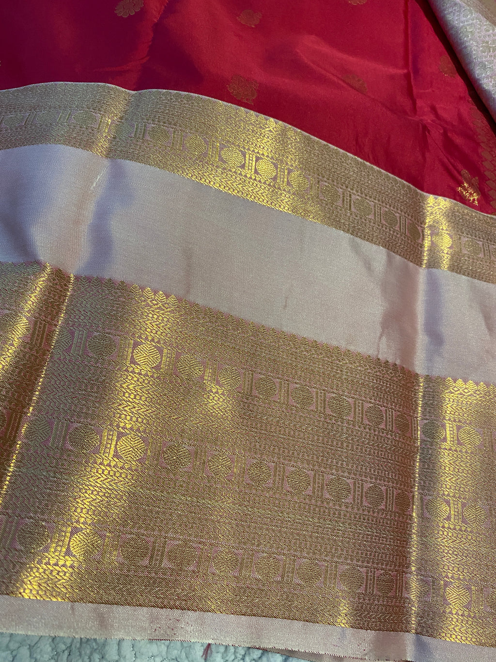 Deep Pink & Blush Pink Semi-Kanchipuram Silk Saree with Gold Zari Border