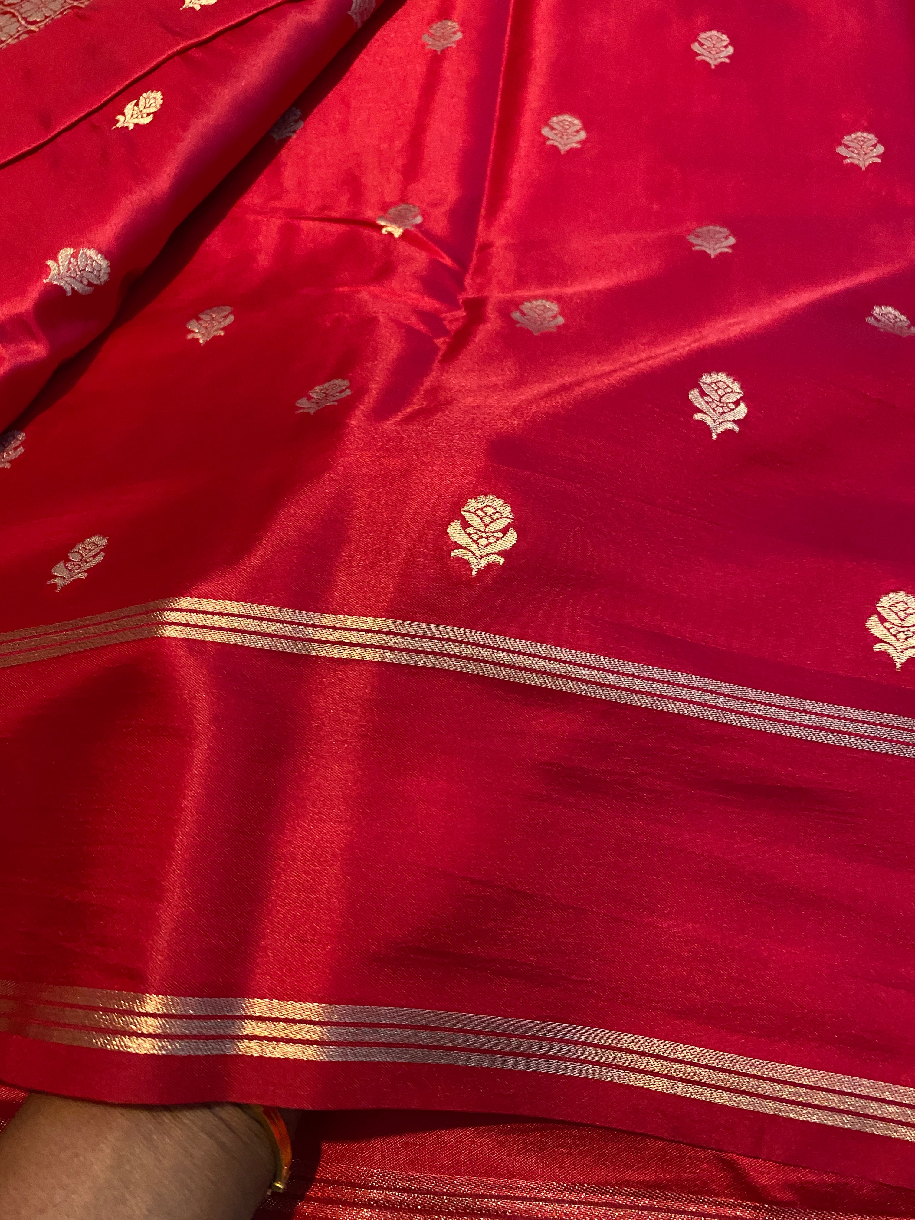 Red Gajji Silk Fancy Saree with Gold Zari Border & Woven Pallu