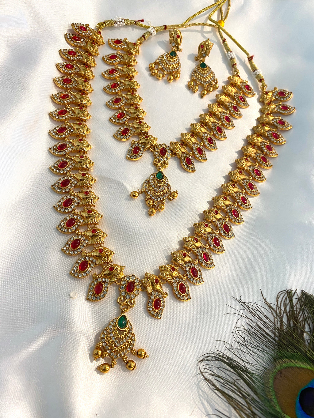 South Indian Necklace & Long Haram Combo Set | Antique Gold Finish