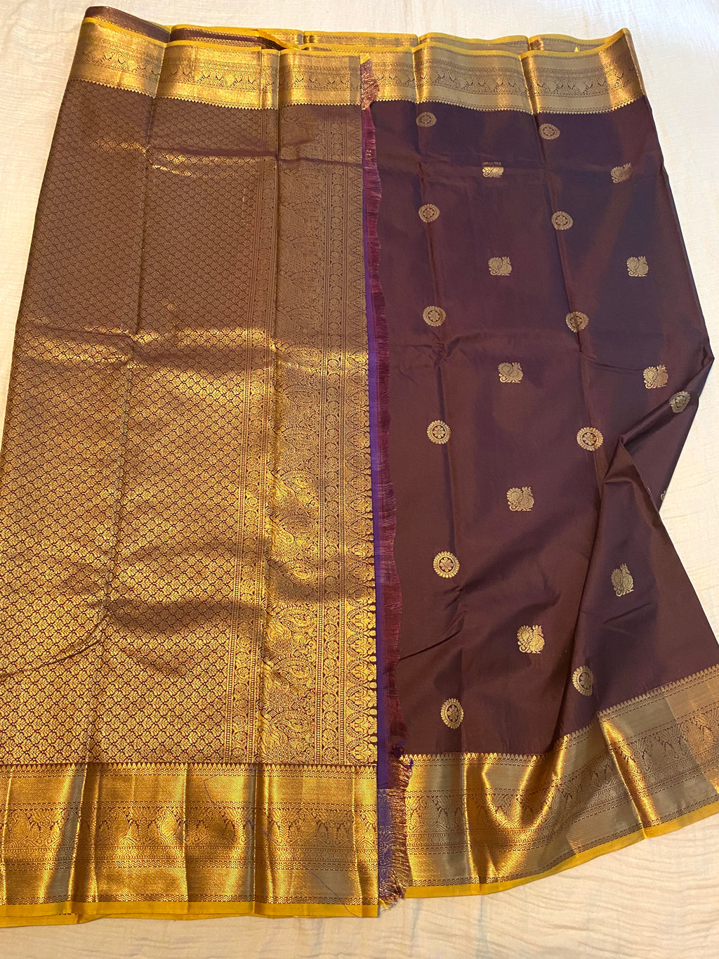 Coffee Brown Semi-Kanchipuram Silk Saree with Gold Zari