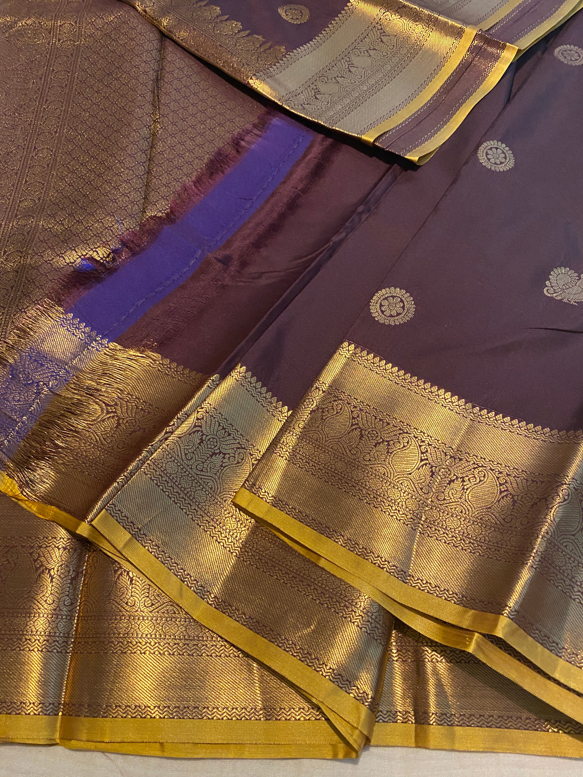 Coffee Brown Semi-Kanchipuram Silk Saree with Gold Zari