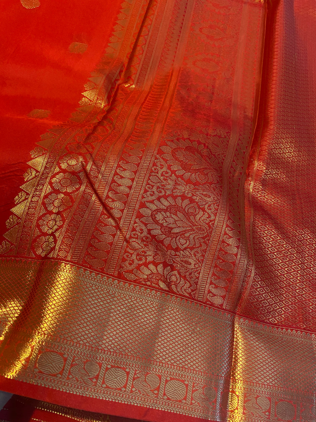 Red Semi-Kanchipuram Silk Saree with Gold Zari Border