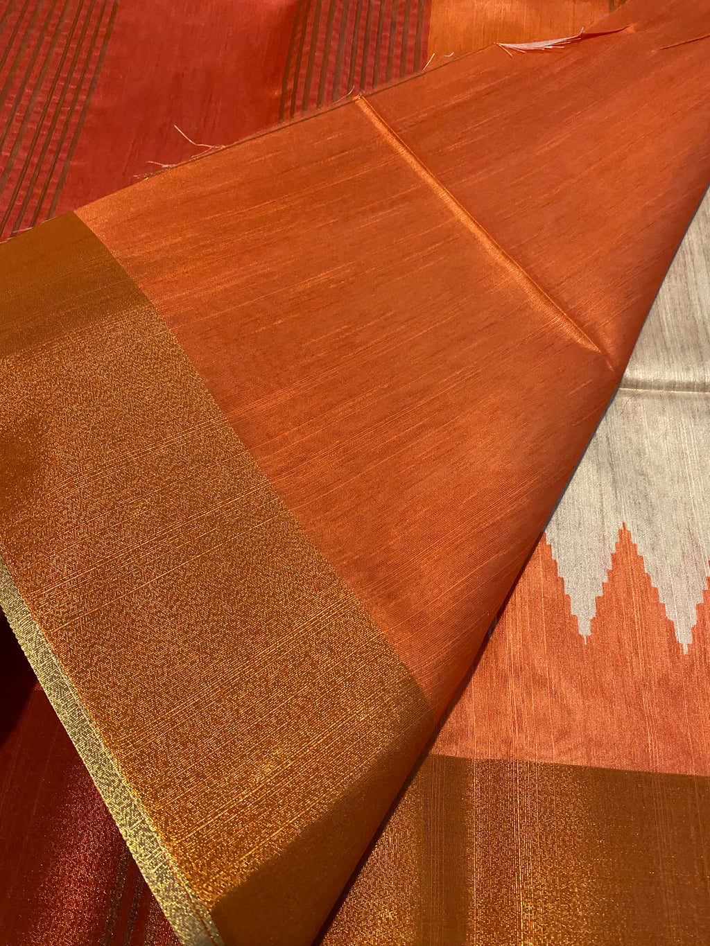 Cream Semi-Jute Tussar Saree with Ganga Jamuna Temple Border