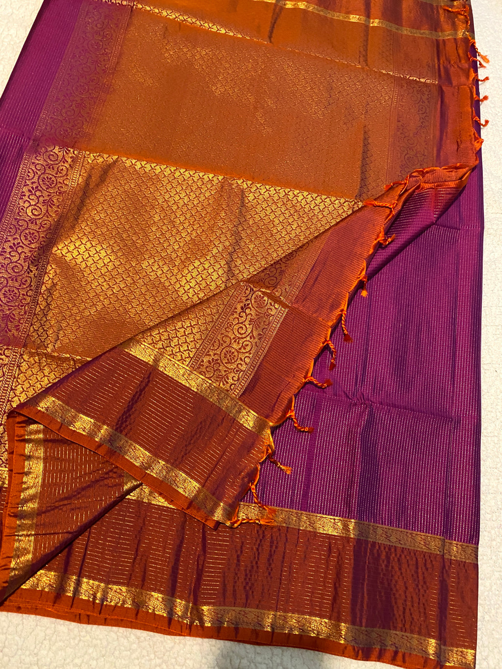 Pure Mix Silk Saree | Magenta Purple and Rust Orange