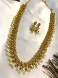 Multi-Color stones with Pearl Haram Set | Antique Gold Long Necklace