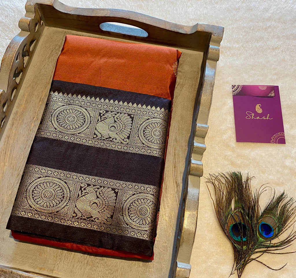 Premium Rust Orange Semi Kanchipuram Silk Saree