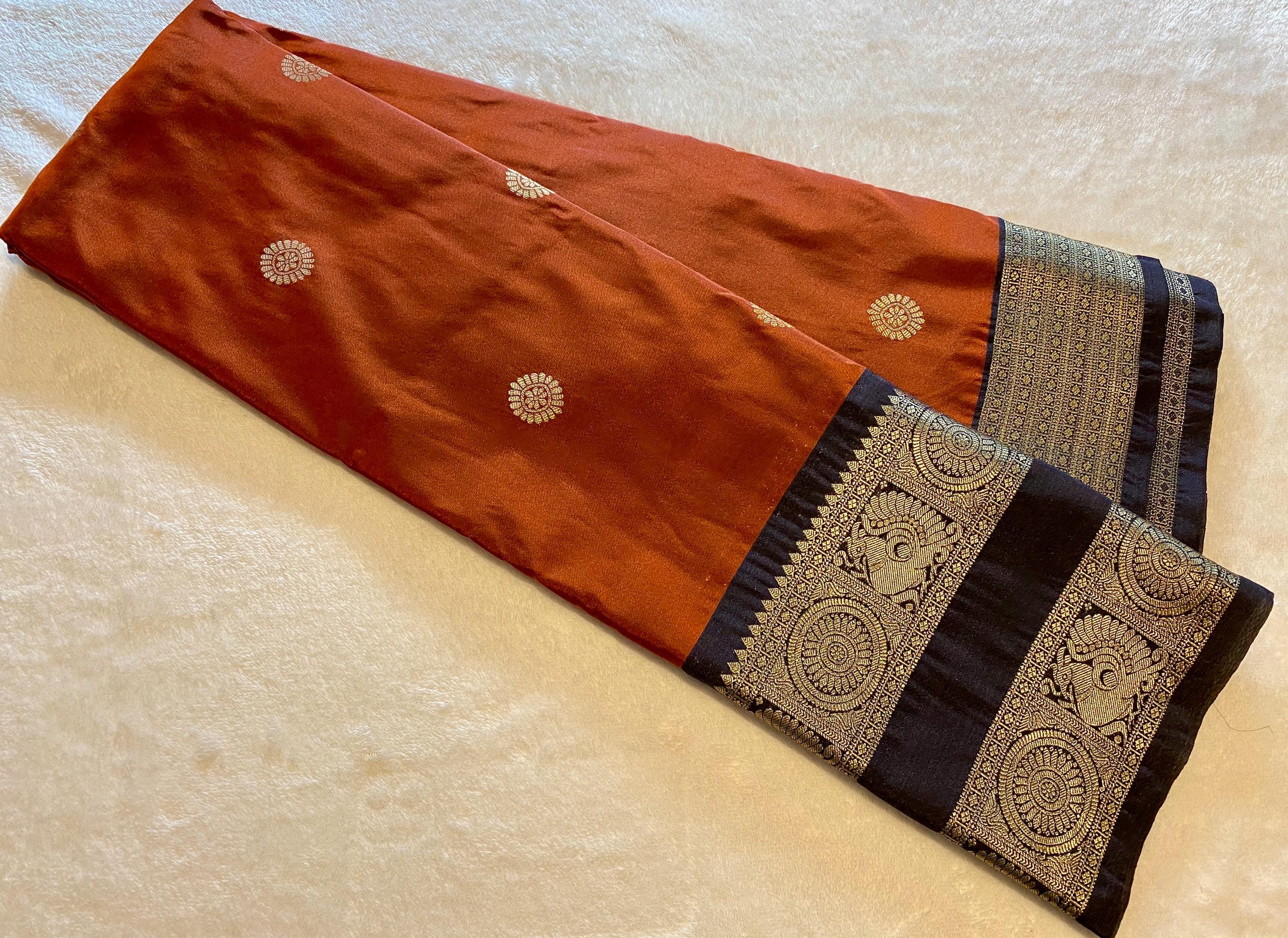 Premium Rust Orange Semi Kanchipuram Silk Saree