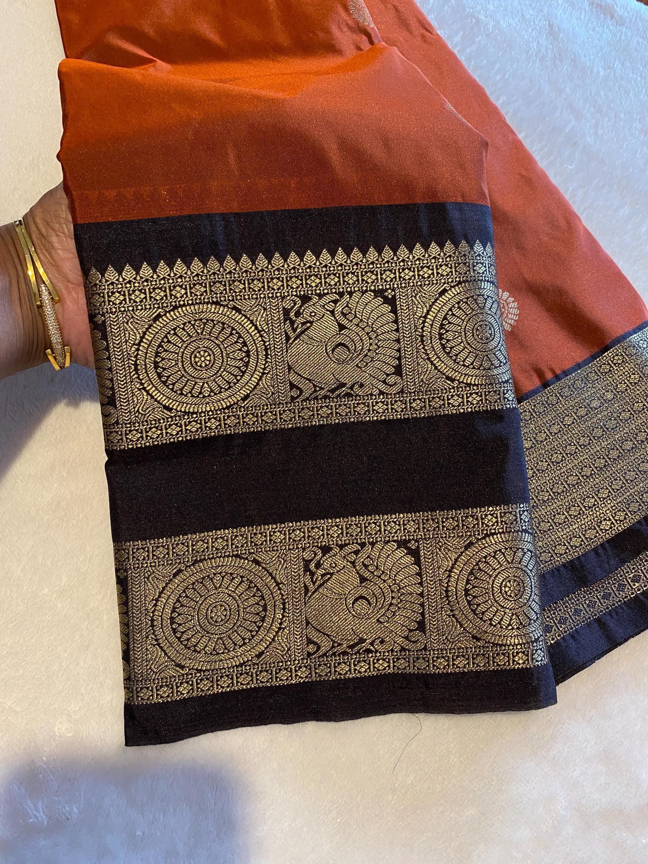 Premium Rust Orange Semi Kanchipuram Silk Saree