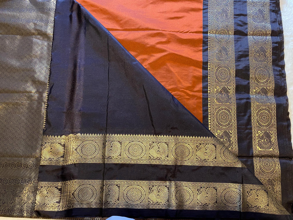 Premium Rust Orange Semi Kanchipuram Silk Saree