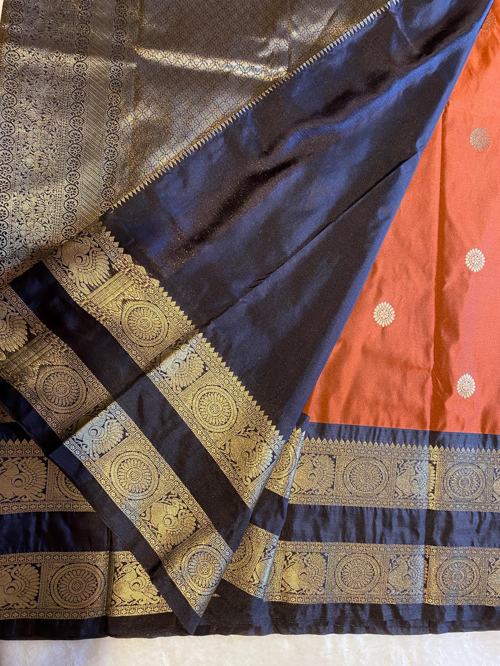 Premium Rust Orange Semi Kanchipuram Silk Saree