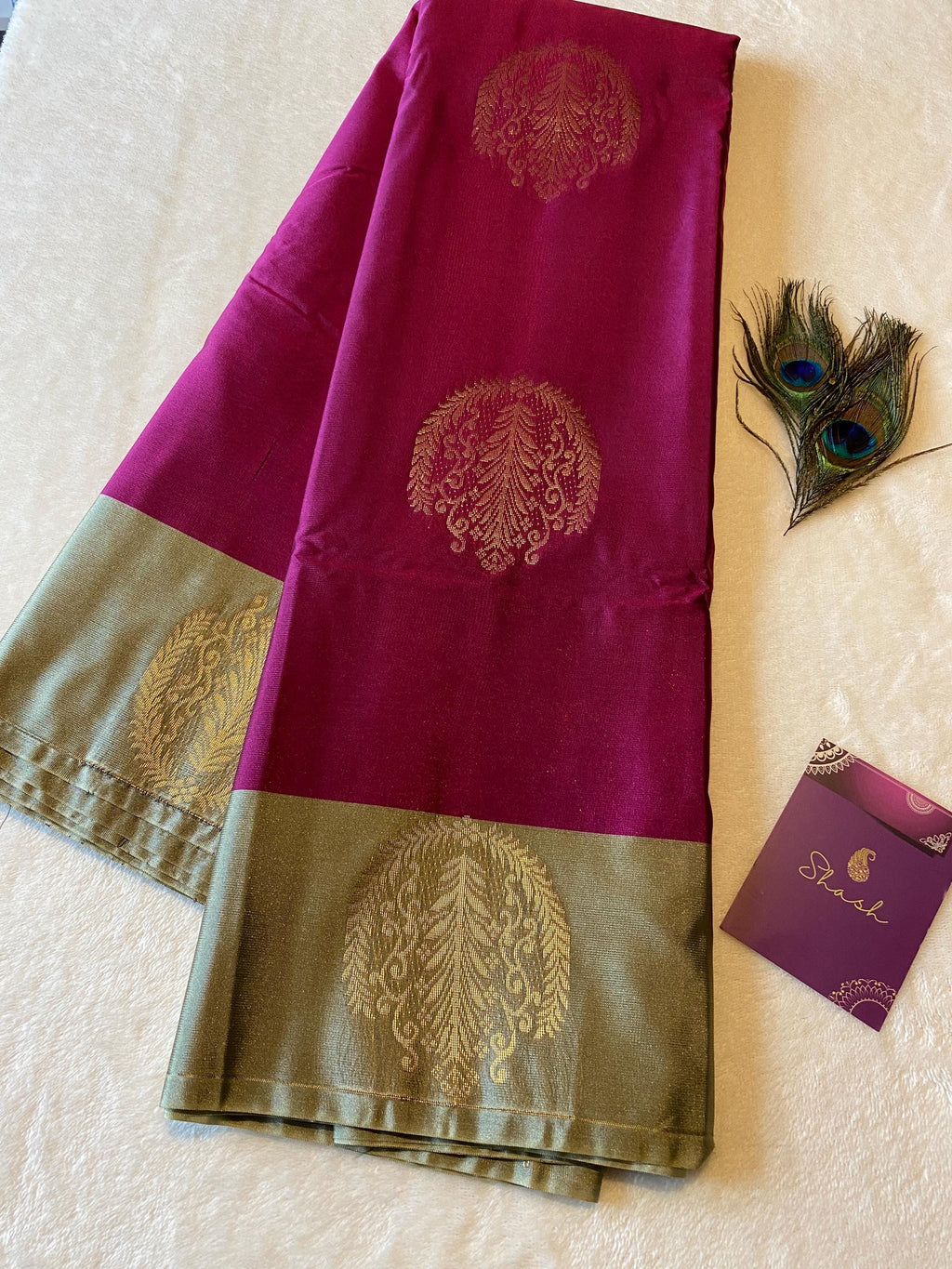 Semi Kanchipuram Silk Saree | Contrast Border with Subtle Butta Design